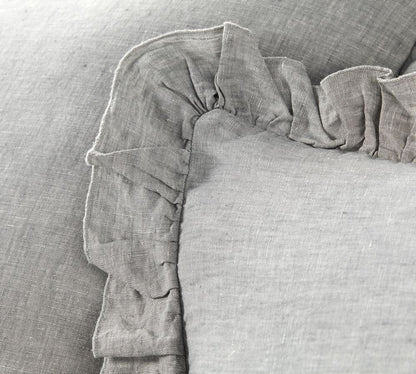 Light Grey - 100% Pure Linen | Linen Cotton Mix | 3 Piece Ruffle Duvet Cover Set | Handmade | Pre-washed | Soft
