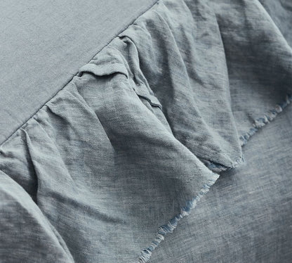 Sky Blue - 100% Pure Linen | Linen Cotton Mix | 3 Piece Ruffle Duvet Cover Set | Handmade | Pre-washed | Soft
