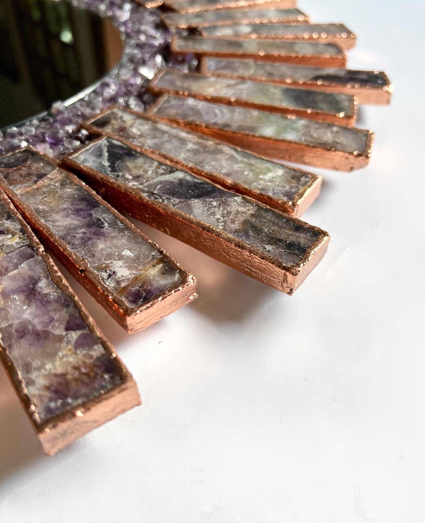 Starburst - Handmade 20" Round Rose Gold Plated Amethyst Mirror with Amethyst Crystal Gemstones