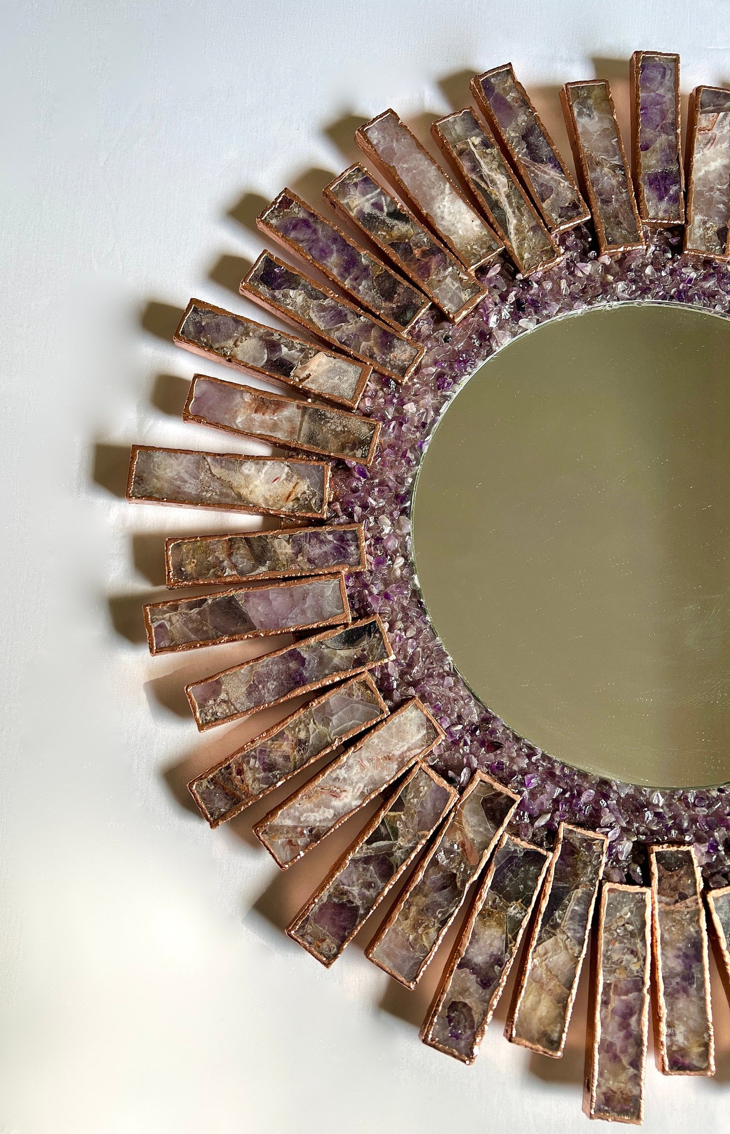 Starburst - Handmade 20" Round Rose Gold Plated Amethyst Mirror with Amethyst Crystal Gemstones