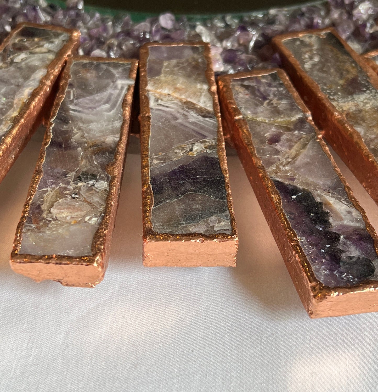 Starburst - Handmade 20" Round Rose Gold Plated Amethyst Mirror with Amethyst Crystal Gemstones