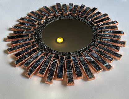 Starburst - Handmade 20" Round Rose Gold Plated Agate Mirror with Blue Black Agate Crystal Gemstones
