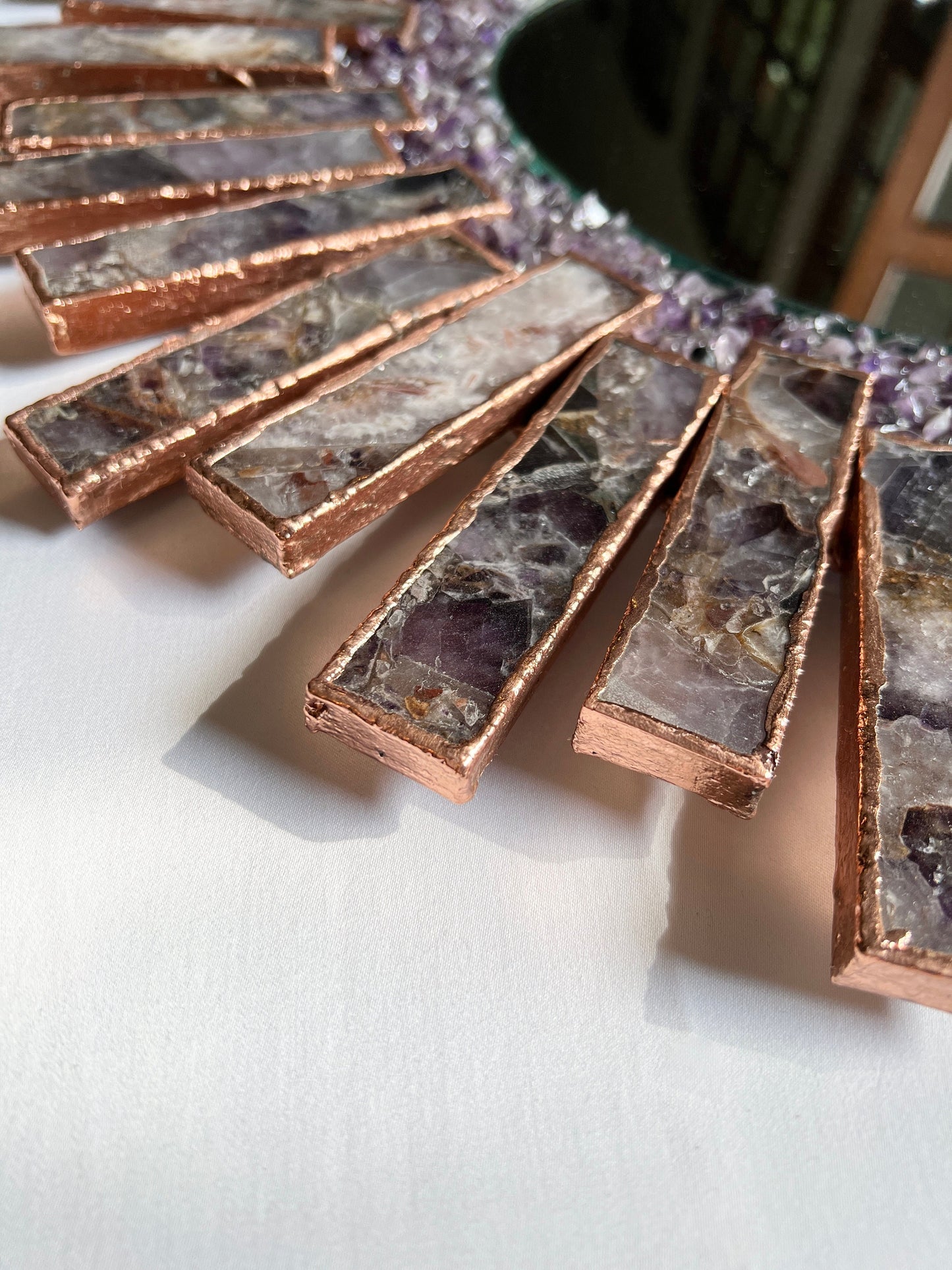Starburst - Handmade 20" Round Rose Gold Plated Amethyst Mirror with Amethyst Crystal Gemstones