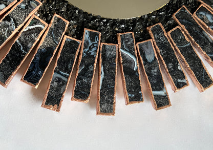Starburst - Handmade 20" Round Rose Gold Plated Agate Mirror with Blue Black Agate Crystal Gemstones
