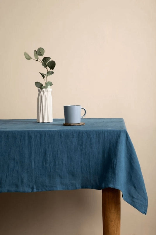 Peacock Blue Tablecloth | Pure Linen | Linen Cotton Mix | Soft | Handmade | Customisable Sizes | Customisable Shapes