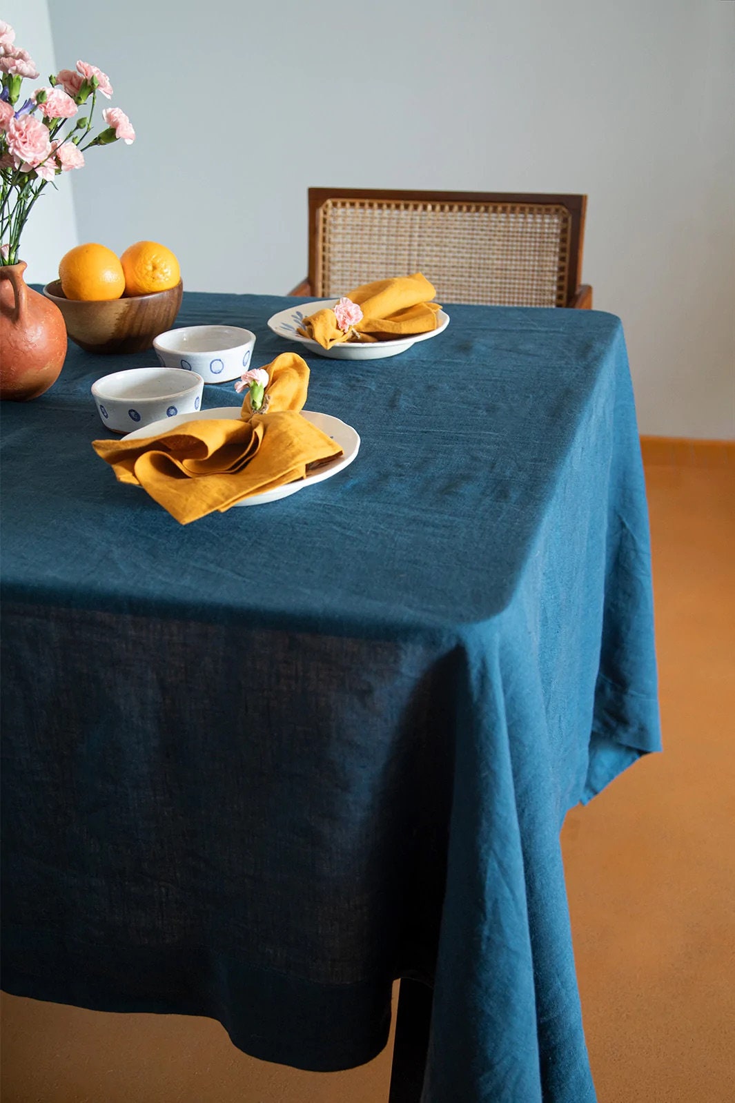 Peacock Blue Tablecloth | Pure Linen | Linen Cotton Mix | Soft | Handmade | Customisable Sizes | Customisable Shapes