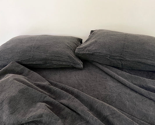 CharcoalBlack - Stone Washed | Antiqued | Ultra Soft | 100% Pure Linen | Linen Cotton Mix | 3 Piece Duvet Set | 4 Piece Sheet Set | Handmade