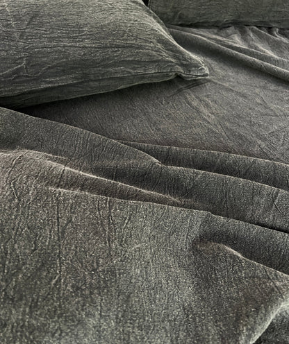 CharcoalBlack - Stone Washed | Antiqued | Ultra Soft | 100% Pure Linen | Linen Cotton Mix | 3 Piece Duvet Set | 4 Piece Sheet Set | Handmade