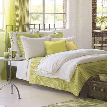White with Lime Green Piping  - Pure Cotton, Pure Linen or Linen Cotton Mix | 3 Piece Piped Duvet Cover Set | Handmade | Pre-washed