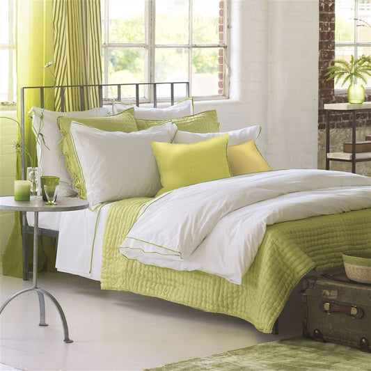 White with Lime Green Piping  - Pure Cotton, Pure Linen or Linen Cotton Mix | 3 Piece Piped Duvet Cover Set | Handmade | Pre-washed