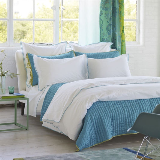 White with Light Blue Piping  - Pure Cotton, Pure Linen or Linen Cotton Mix | 3 Piece Piped Duvet Cover Set | Handmade | Pre-washed