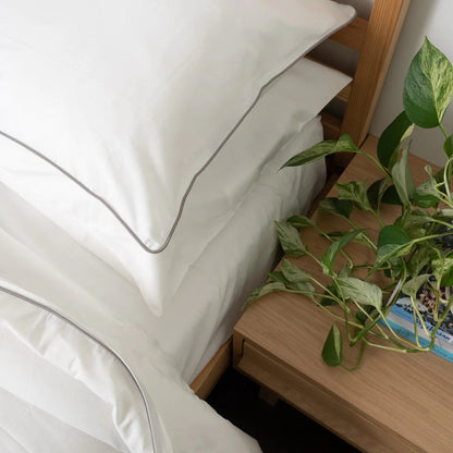White with Light Grey Piping  - Pure Cotton, Pure Linen or Linen Cotton Mix | 3 Piece Piped Duvet Cover Set | Handmade | Pre-washed