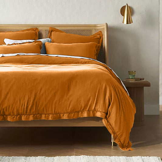 Embroidered Edge Mustard Yellow 100% Pure Linen | Linen Cotton Mix | 3 Piece Duvet Set | 4 Piece Sheet Set | Handmade | Pre-washed | Soft