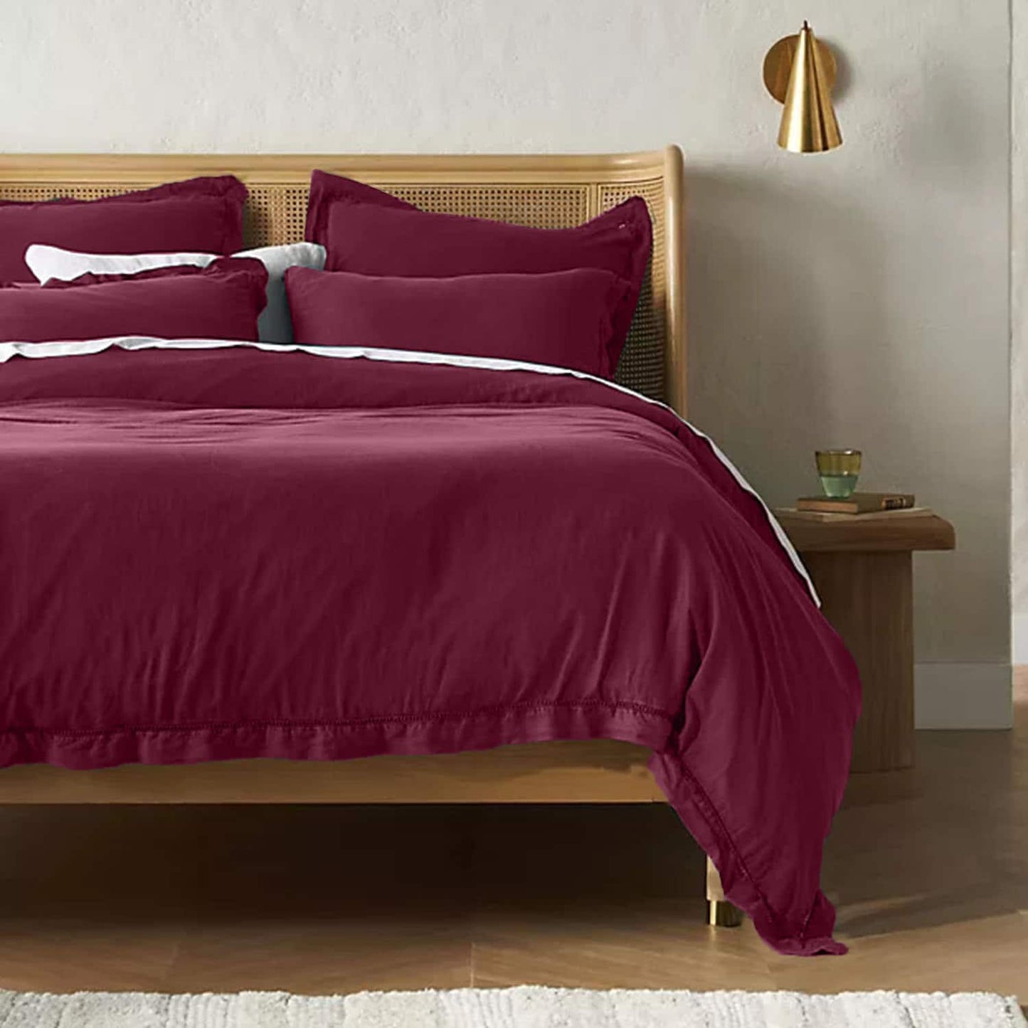 Embroidered Edge Berry 100% Pure Linen | Linen Cotton Mix | 3 Piece Duvet Cover Set | 4 Piece Sheet Set | Handmade | Pre-washed | Soft