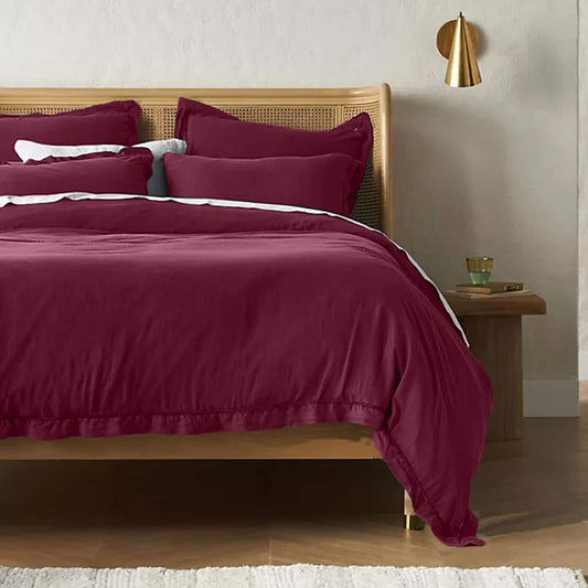 Embroidered Edge Berry 100% Pure Linen | Linen Cotton Mix | 3 Piece Duvet Cover Set | 4 Piece Sheet Set | Handmade | Pre-washed | Soft