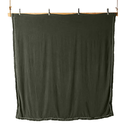 Embroidered Edge Moss Green 100% Pure Linen | Linen Cotton Mix | 3 Piece Duvet Cover Set | 4 Piece Sheet Set | Handmade | Pre-washed | Soft