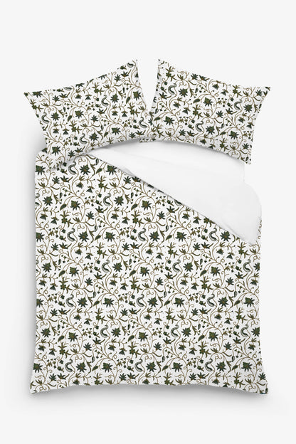 Sylvie - 3 Piece Crewel Embroidered Duvet Set | Linen Cotton Mix | Embroidered Duvet Cover with Embroidered Pillowcases | Handmade | Soft