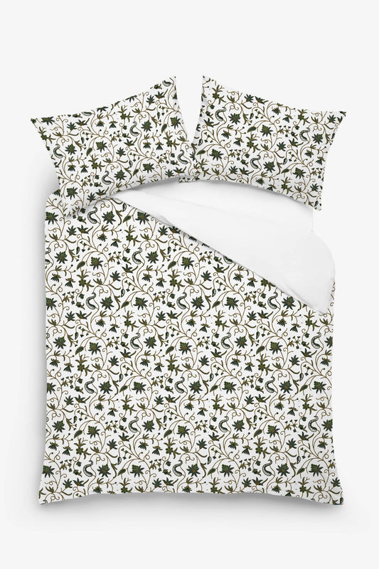 Sylvie - 3 Piece Crewel Embroidered Duvet Set | Linen Cotton Mix | Embroidered Duvet Cover with Embroidered Pillowcases | Handmade | Soft