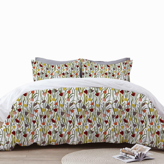 Sabrina - 3 Piece Crewel Embroidered Duvet Set | Linen Cotton Mix | Embroidered Duvet Cover with Embroidered Pillowcases | Handmade | Soft