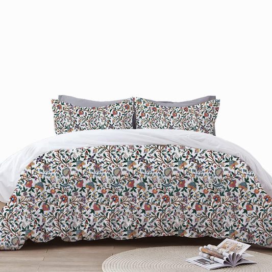 Sienna - 3 Piece Crewel Embroidered Duvet Set | Linen Cotton Mix | Embroidered Duvet Cover with Embroidered Pillowcases | Handmade | Soft