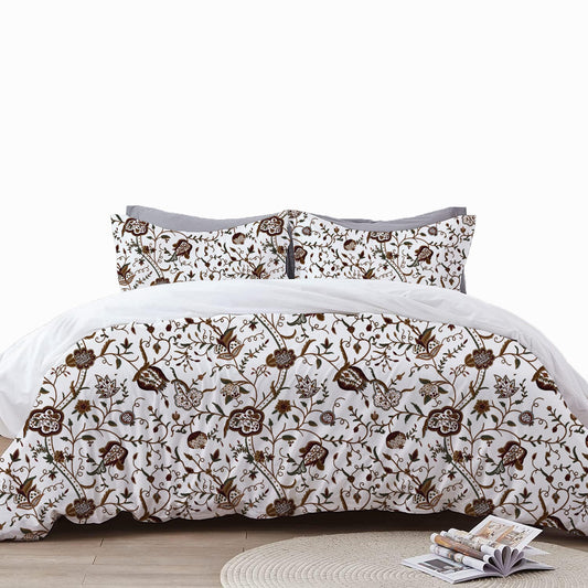 Serena - 3 Piece Crewel Embroidered Duvet Set | Linen Cotton Mix | Embroidered Duvet Cover with Embroidered Pillowcases | Handmade | Soft