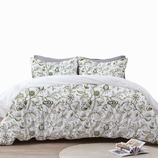 Selena - 3 Piece Crewel Embroidered Duvet Set | Linen Cotton Mix | Embroidered Duvet Cover with Embroidered Pillowcases | Handmade | Soft