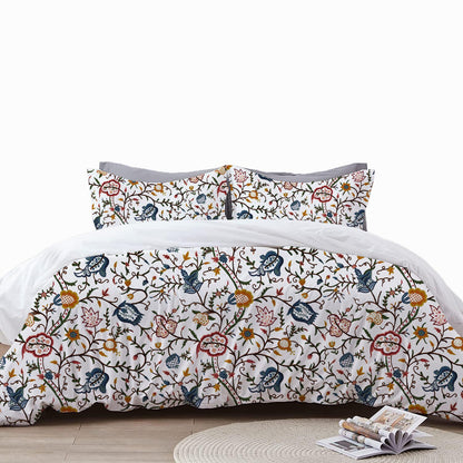 Jolene - 3 Piece Crewel Embroidered Duvet Set | Linen Cotton Mix | Embroidered Duvet Cover with Embroidered Pillowcases | Handmade | Soft