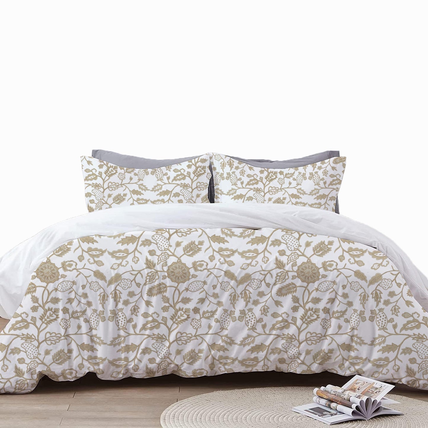 Julia - 3 Piece Crewel Embroidered Duvet Set | Linen Cotton Mix | Embroidered Duvet Cover with Embroidered Pillowcases | Handmade | Soft