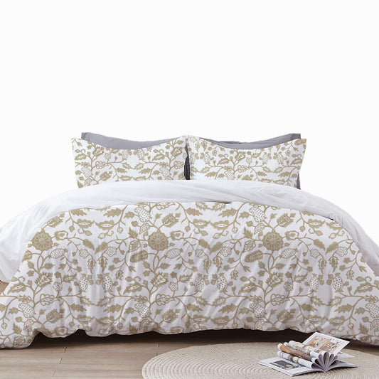 Julia - 3 Piece Crewel Embroidered Duvet Set | Linen Cotton Mix | Embroidered Duvet Cover with Embroidered Pillowcases | Handmade | Soft
