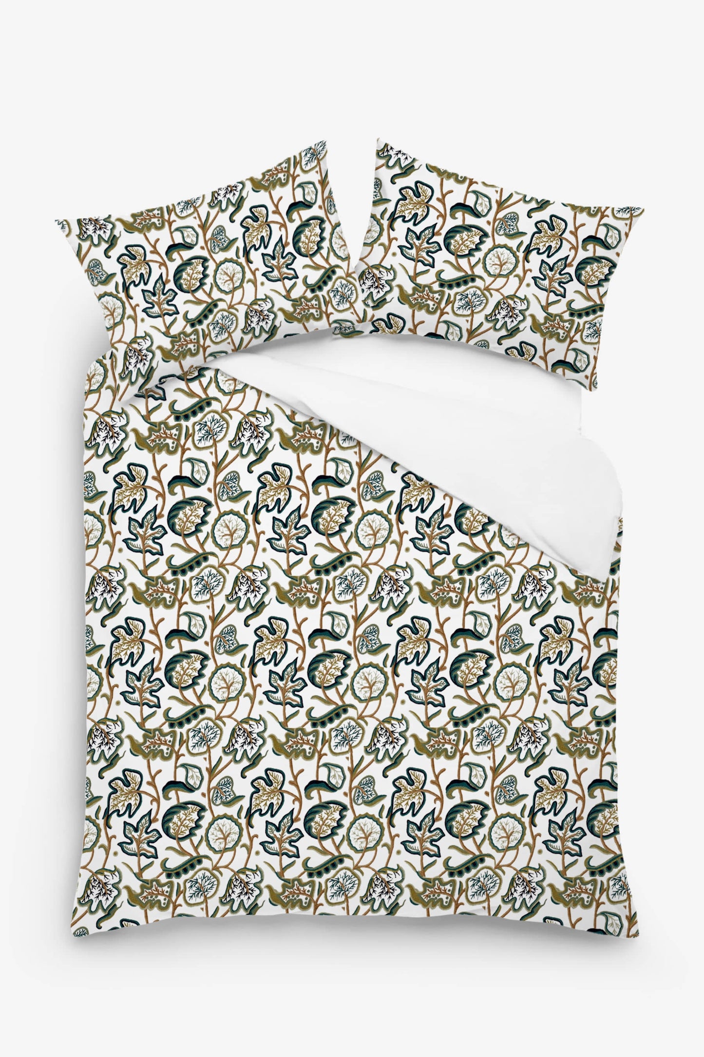Jade - 3 Piece Crewel Embroidered Duvet Set | Linen Cotton Mix | Embroidered Duvet Cover with Embroidered Pillowcases | Handmade | Soft