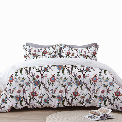 Jane - 3 Piece Crewel Embroidered Duvet Set | Linen Cotton Mix | Embroidered Duvet Cover with Embroidered Pillowcases | Handmade | Soft