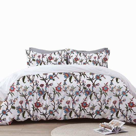 Jane - 3 Piece Crewel Embroidered Duvet Set | Linen Cotton Mix | Embroidered Duvet Cover with Embroidered Pillowcases | Handmade | Soft