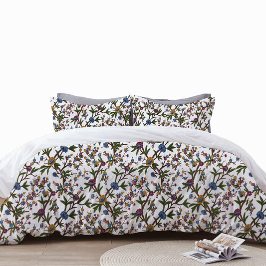 Joyce - 3 Piece Crewel Embroidered Duvet Set | Linen Cotton Mix | Embroidered Duvet Cover with Embroidered Pillowcases | Handmade | Soft
