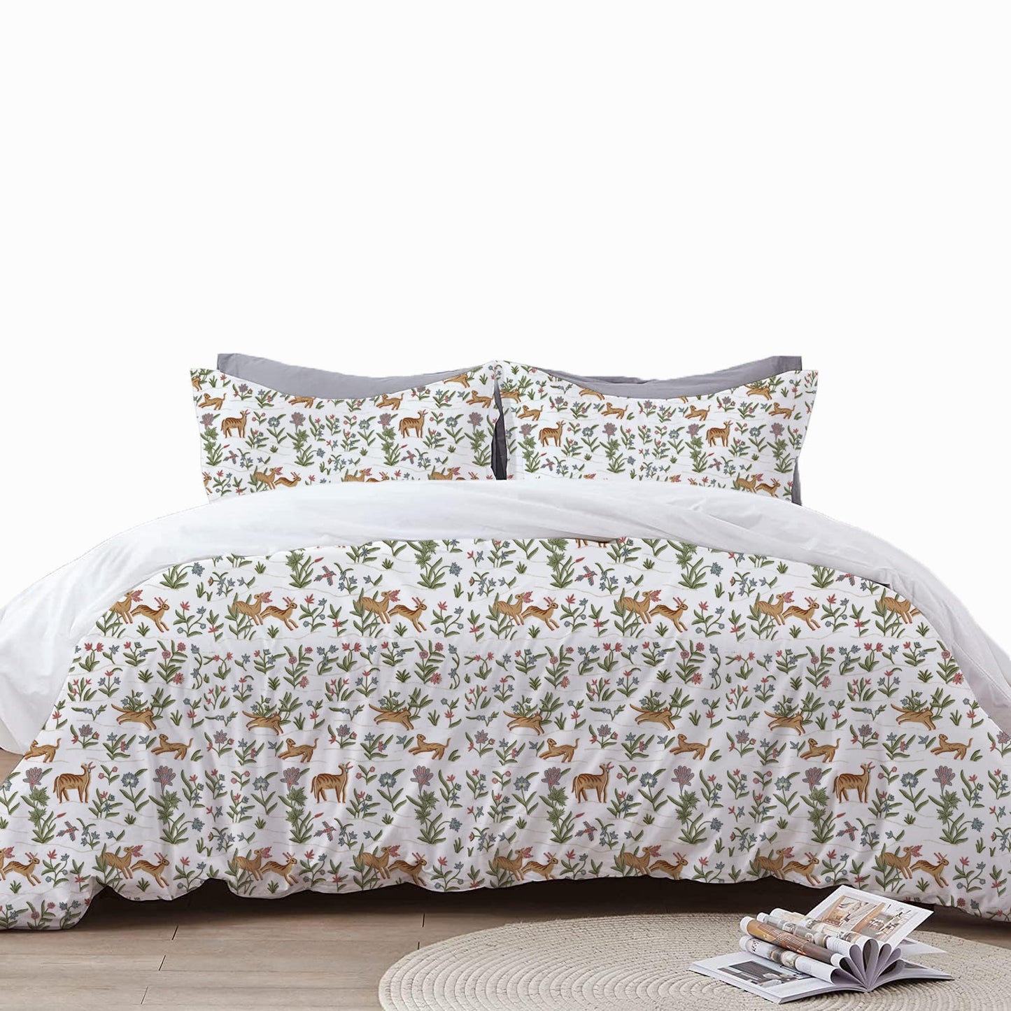 Joy - 3 Piece Crewel Embroidered Duvet Set | Linen Cotton Mix | Embroidered Duvet Cover with Embroidered Pillowcases | Handmade | Soft