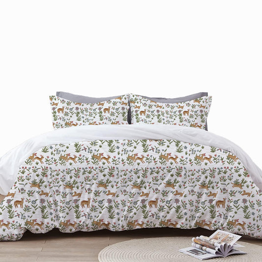 Joy - 3 Piece Crewel Embroidered Duvet Set | Linen Cotton Mix | Embroidered Duvet Cover with Embroidered Pillowcases | Handmade | Soft