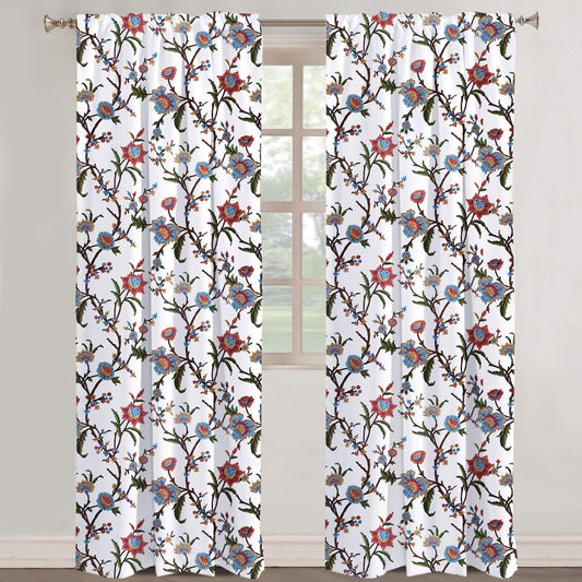 Jane - Set of 2 Panels Crewel Embroidered Curtains | Linen Cotton Mix | Fully Embroidered | Lined