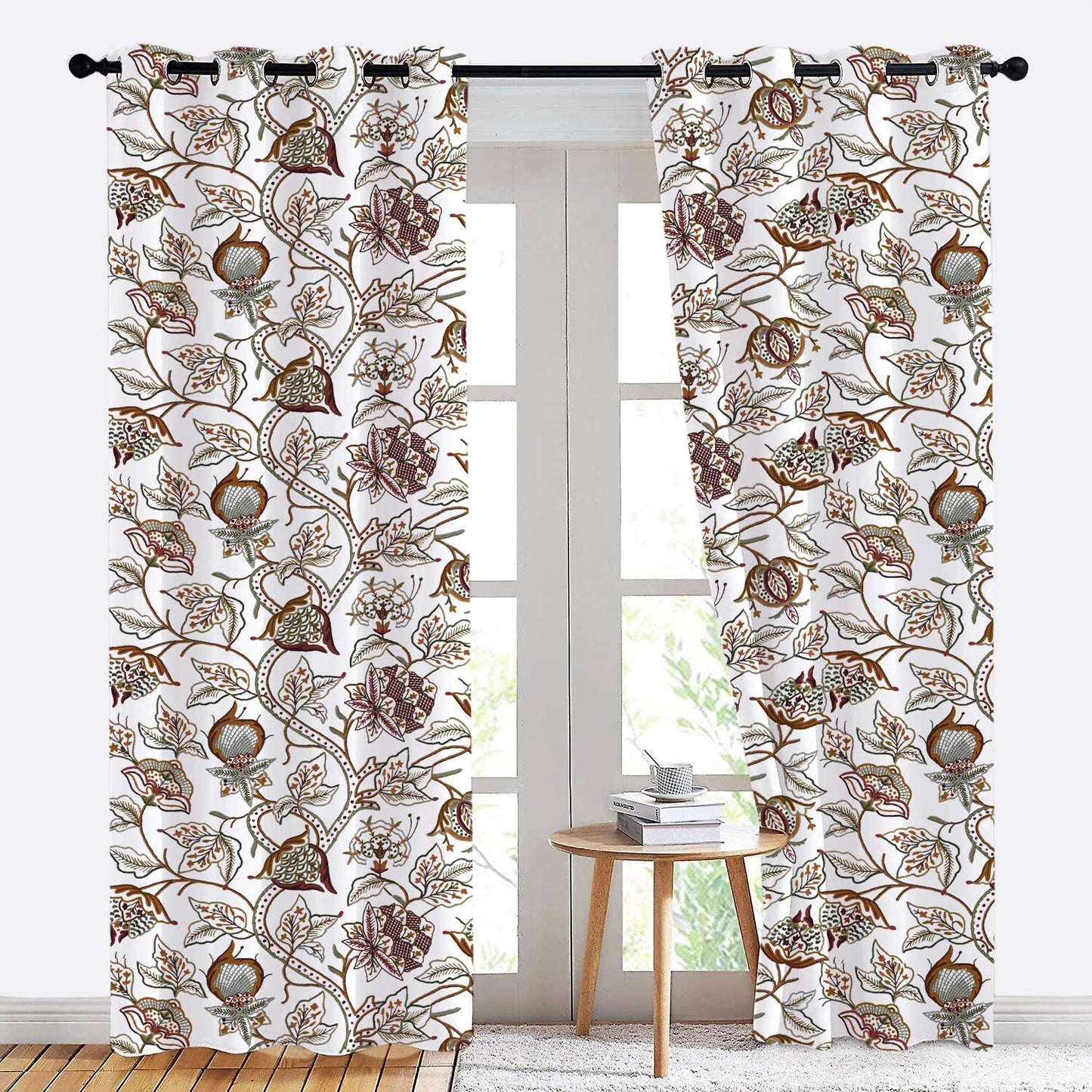 Miley - Set of 2 Panels Crewel Embroidered Curtains | Linen Cotton Mix | Fully Embroidered | Lined