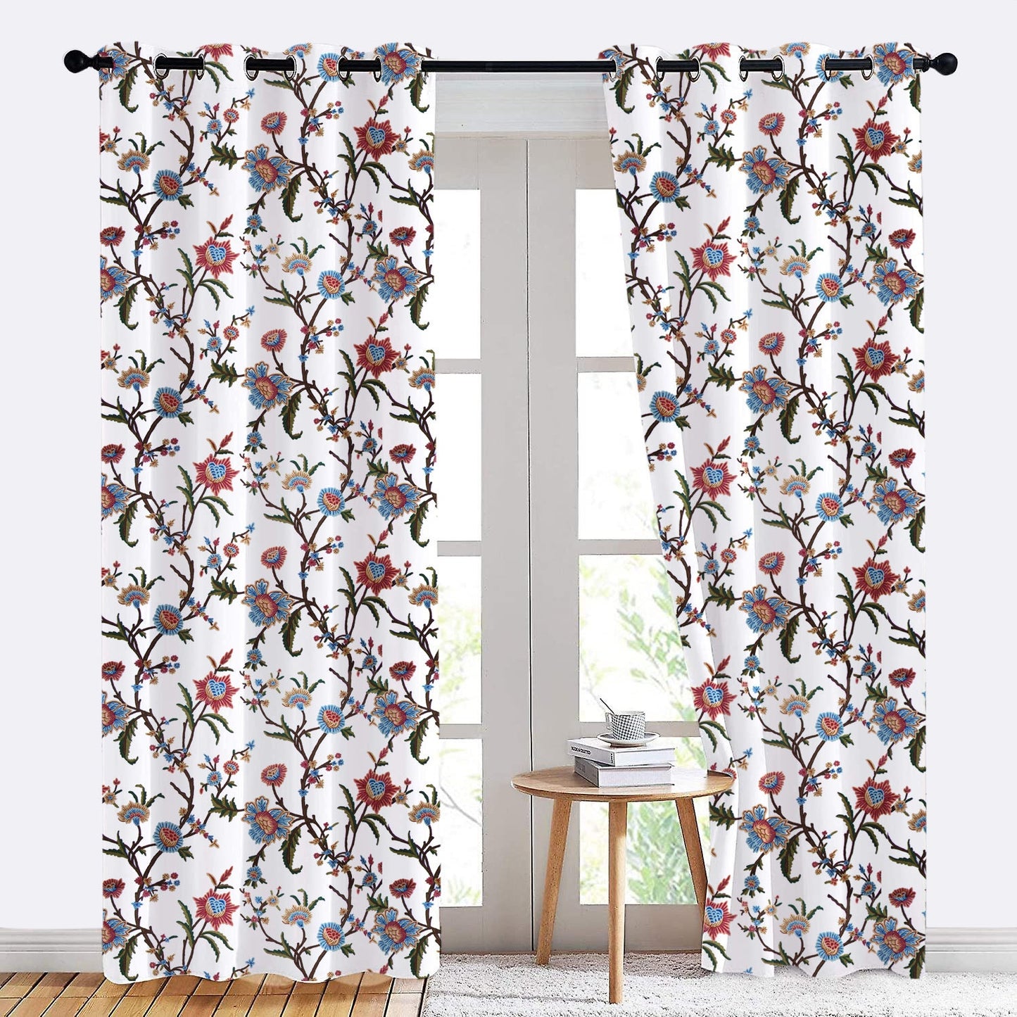Jane - Set of 2 Panels Crewel Embroidered Curtains | Linen Cotton Mix | Fully Embroidered | Lined