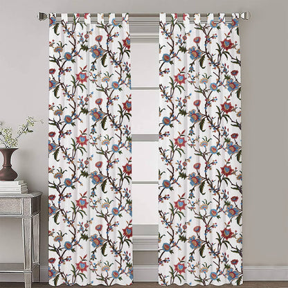 Jane - Set of 2 Panels Crewel Embroidered Curtains | Linen Cotton Mix | Fully Embroidered | Lined