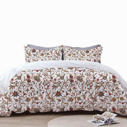 Mary - 3 Piece Crewel Embroidered Duvet Set | Linen Cotton Mix | Embroidered Duvet Cover with Embroidered Pillowcases | Handmade | Soft