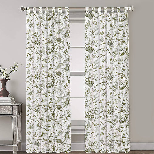 Selena - Set of 2 Panels Crewel Embroidered Curtains | Linen Cotton Mix | Fully Embroidered | Lined