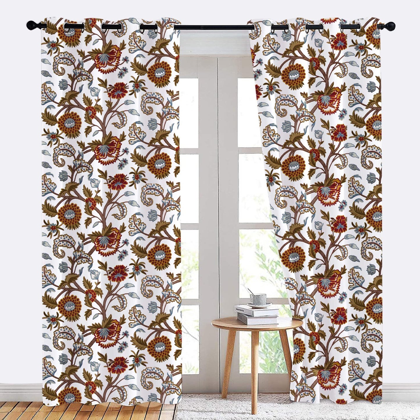 Savannah - Set of 2 Panels Crewel Embroidered Curtains | Linen Cotton Mix | Fully Embroidered | Lined