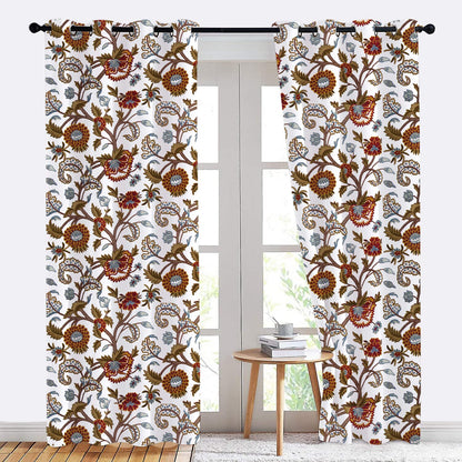 Savannah - Set of 2 Panels Crewel Embroidered Curtains | Linen Cotton Mix | Fully Embroidered | Lined