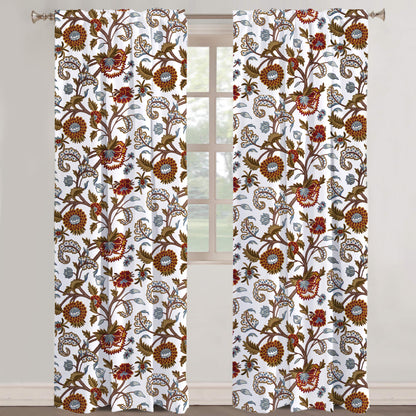 Savannah - Set of 2 Panels Crewel Embroidered Curtains | Linen Cotton Mix | Fully Embroidered | Lined