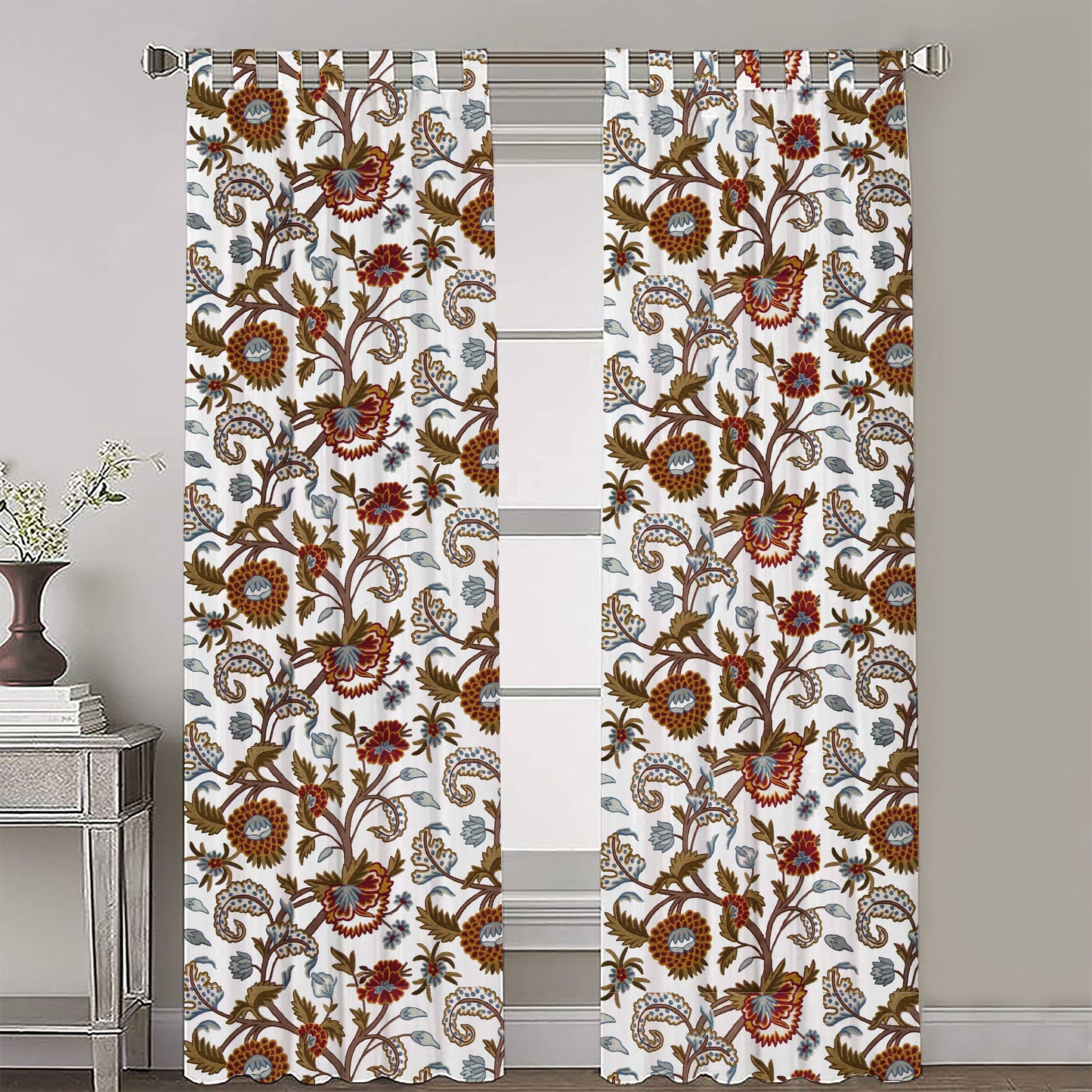 Savannah - Set of 2 Panels Crewel Embroidered Curtains | Linen Cotton Mix | Fully Embroidered | Lined