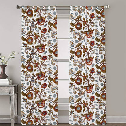 Savannah - Set of 2 Panels Crewel Embroidered Curtains | Linen Cotton Mix | Fully Embroidered | Lined