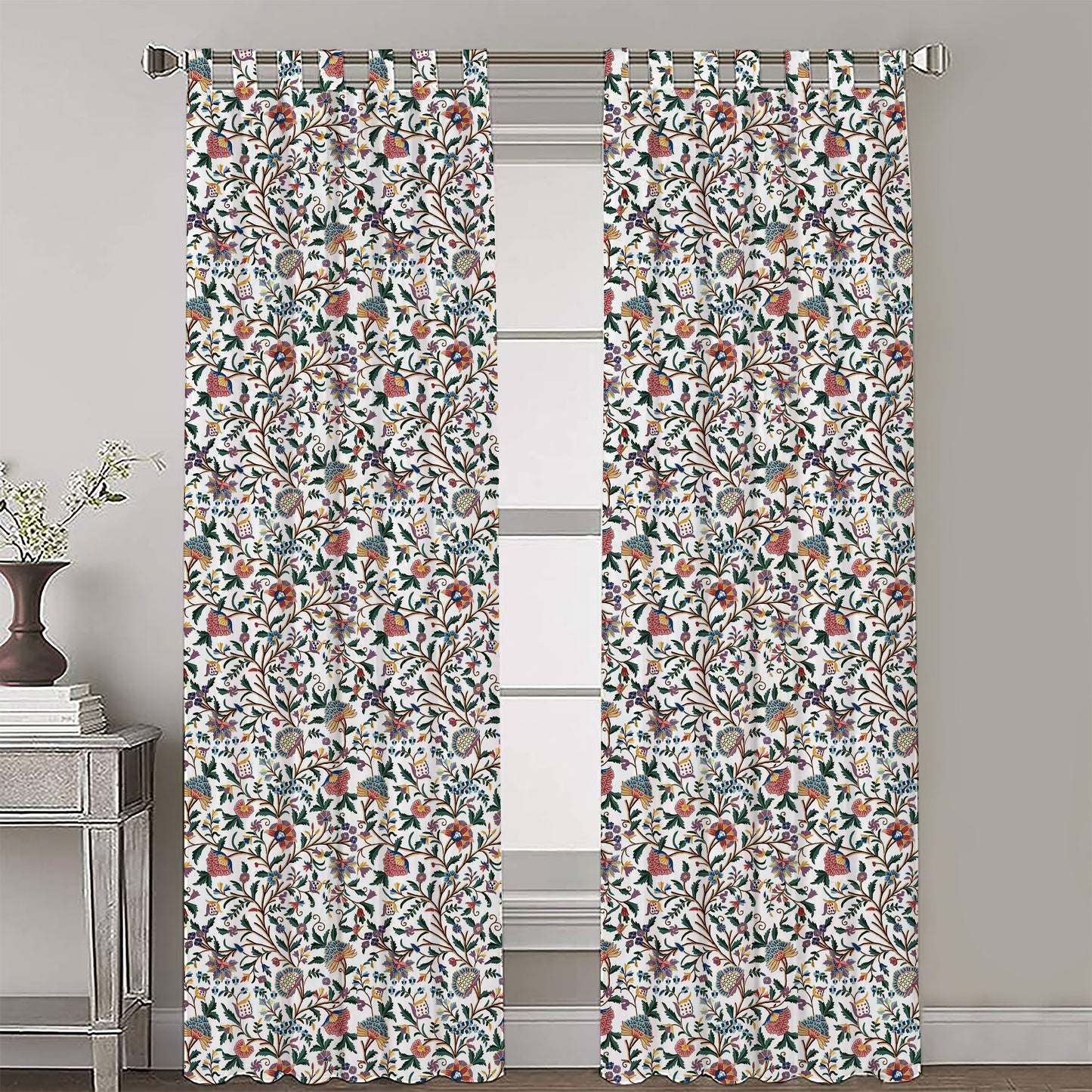 Sienna - Set of 2 Panels Crewel Embroidered Curtains | Linen Cotton Mix | Fully Embroidered | Lined