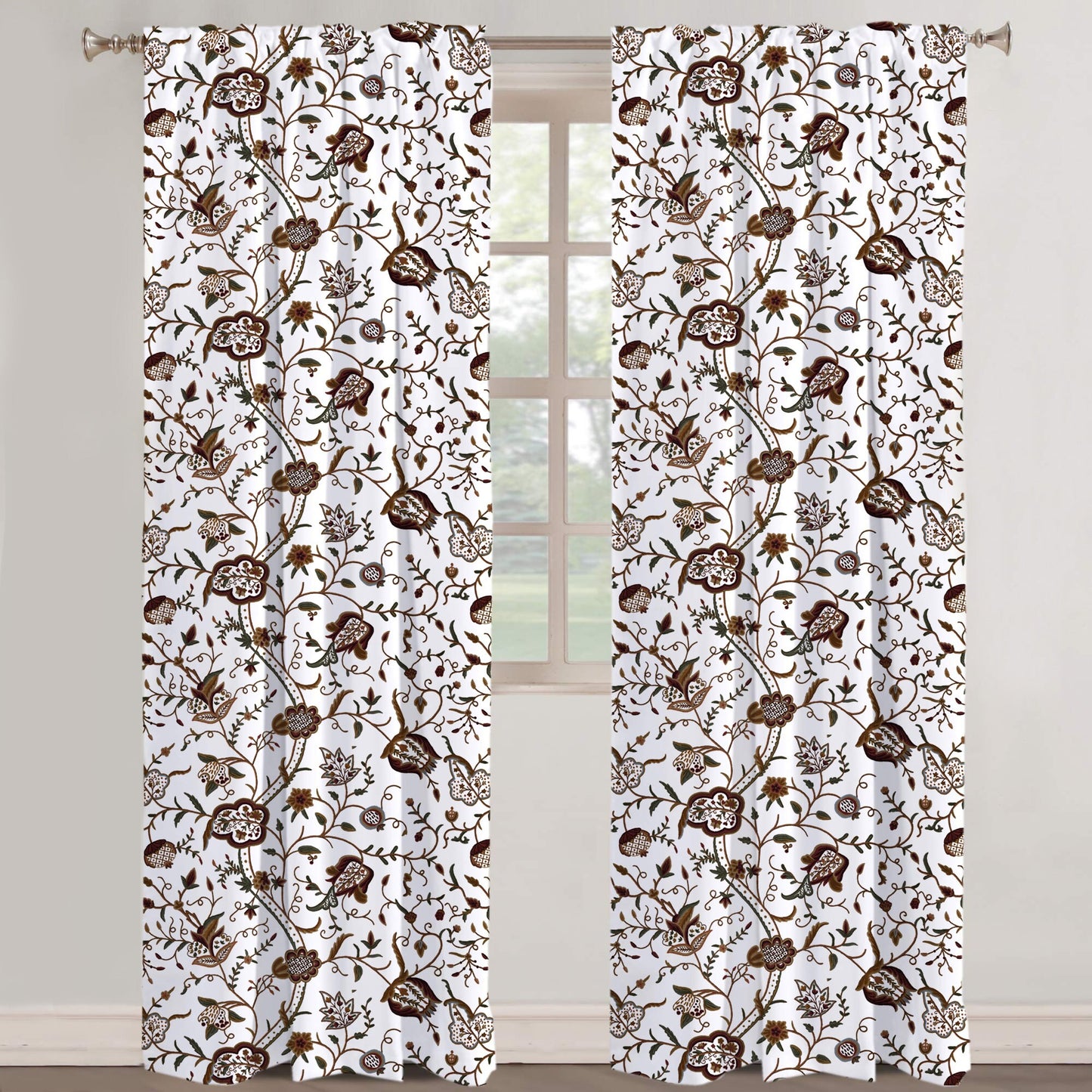 Serena - Set of 2 Panels Crewel Embroidered Curtains | Linen Cotton Mix | Fully Embroidered | Lined