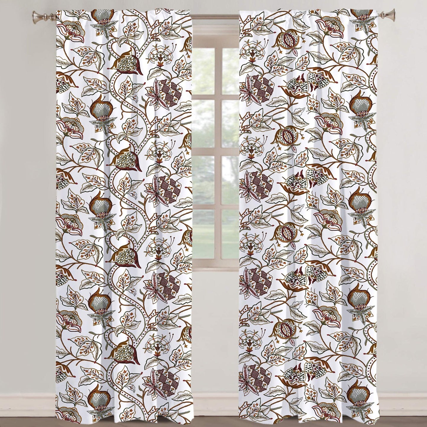 Miley - Set of 2 Panels Crewel Embroidered Curtains | Linen Cotton Mix | Fully Embroidered | Lined
