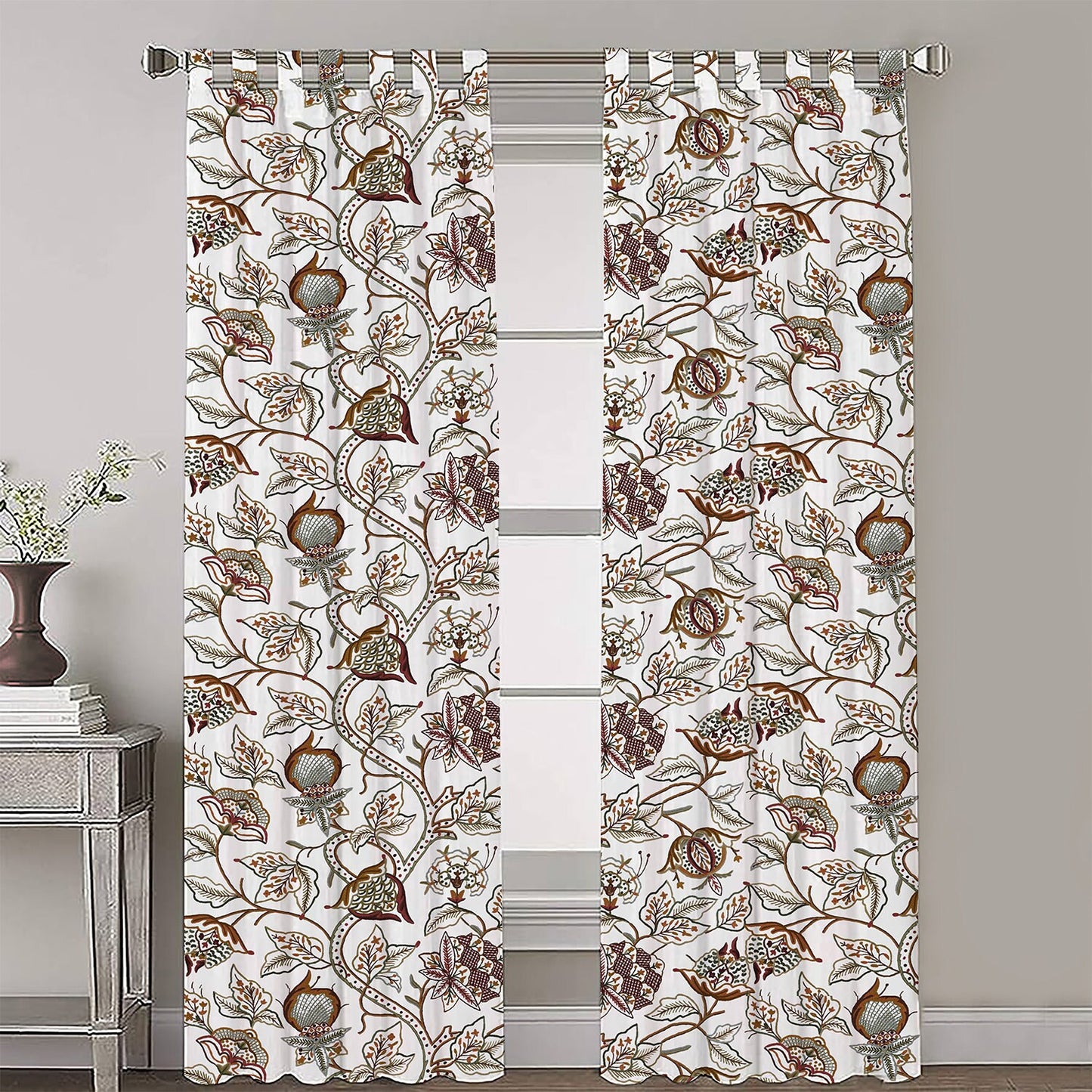 Miley - Set of 2 Panels Crewel Embroidered Curtains | Linen Cotton Mix | Fully Embroidered | Lined
